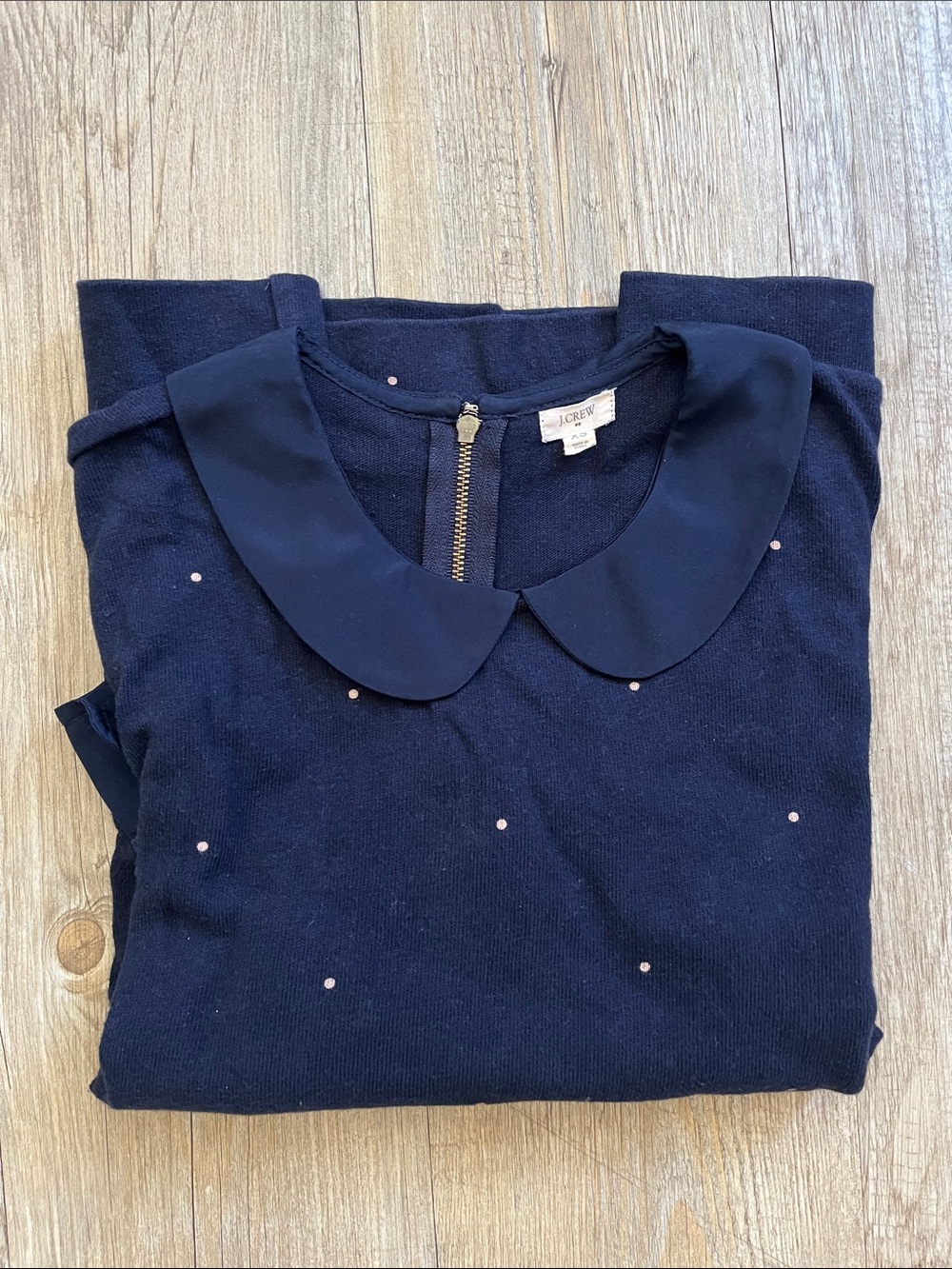 J. Crew Factory Navy Peter Pan Collar Sweater with Pink Dot Accents